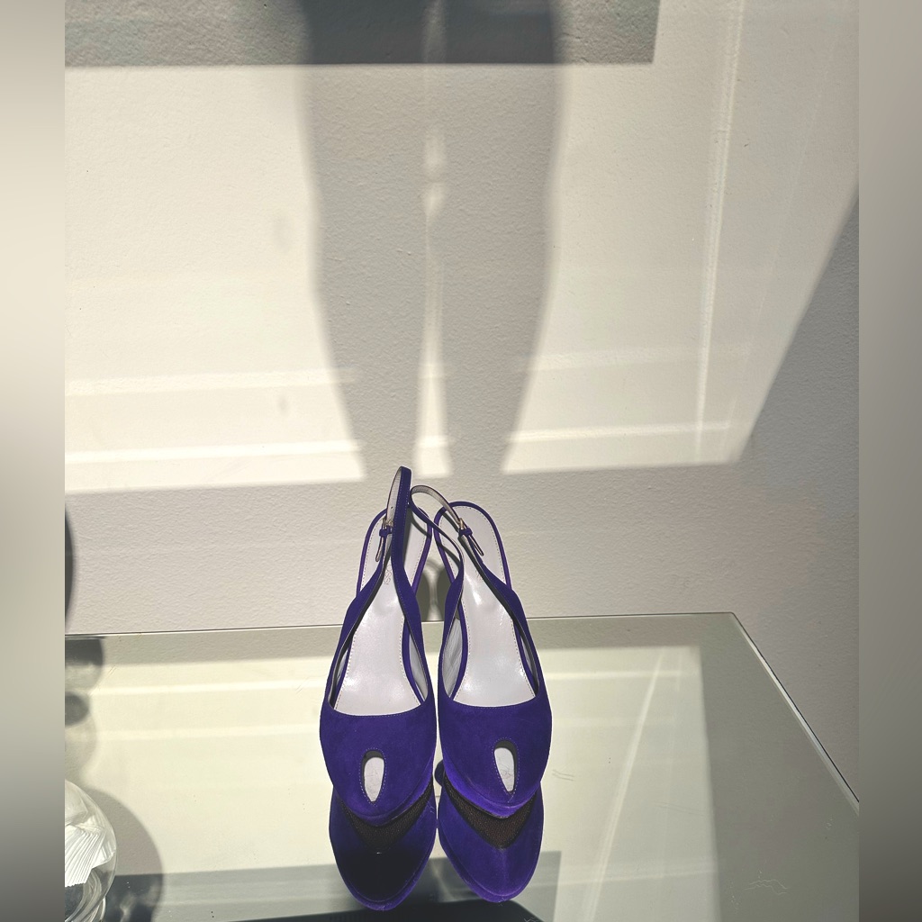 Sergio Rossi Suede Platform Slingback Stiletto Heels, Size 39